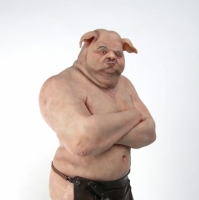 Butcher Pig Silicone Cast - Silicone, Hair, Leather, Steel & Wood - 2012 inspired by a Michael Kutsche concept drawing.